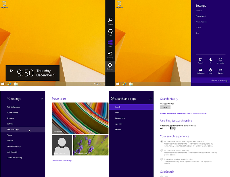 Win 8.1 - How to turn off Bing from the internal search engine