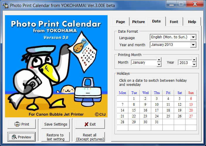 PHOTO PRINT CALENDAR