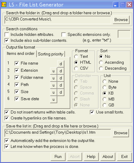 LS FILE LIST GENERATOR